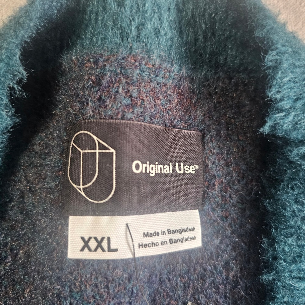 Original Use Mens XXL Teal Purple Striped Fuzzy Knit Button Front Cardigan NWT - Picture 7 of 9